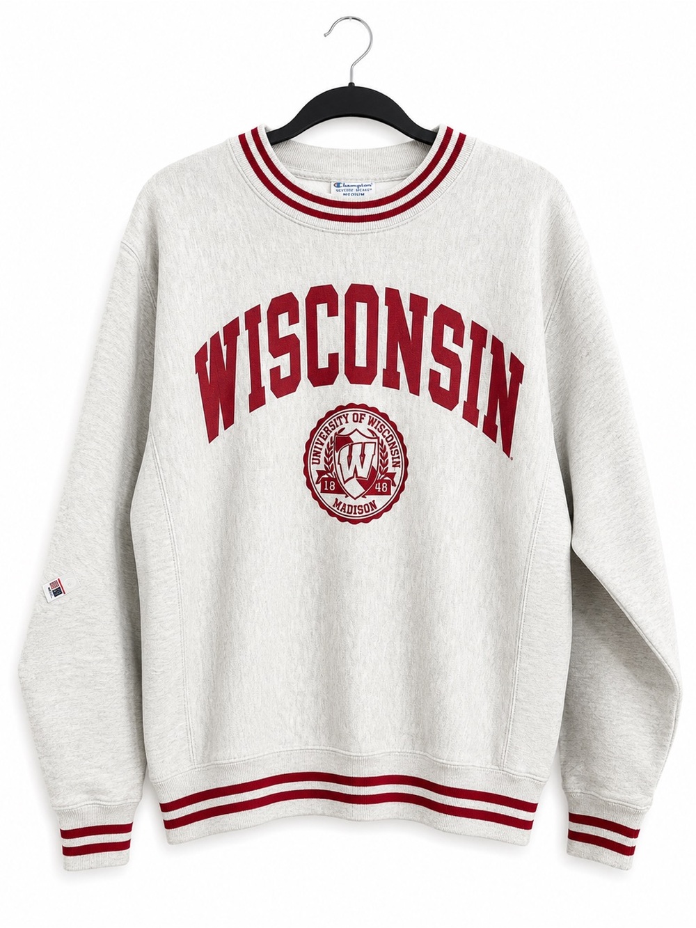 Champion Reverse Weave Wisconsin Badgers Crewneck Heavy Sweatshirt Gray Red M